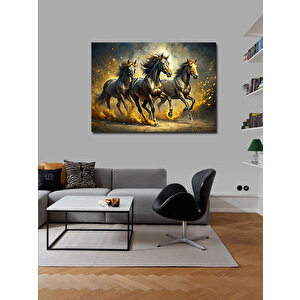 Kanvas Tablo Koşan Siyah Atlar 70x100 cm