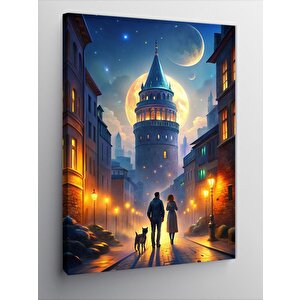 Kanvas Tablo Ay Ve Galata Kulesi 70x100 cm