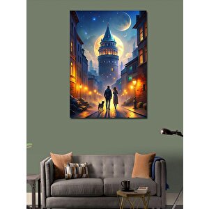Kanvas Tablo Ay Ve Galata Kulesi