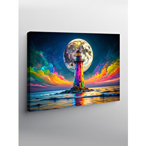 Kanvas Tablo Dolunay Ve Deniz Feneri 70x100 cm
