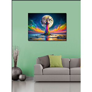 Kanvas Tablo Dolunay Ve Deniz Feneri 70x100 cm