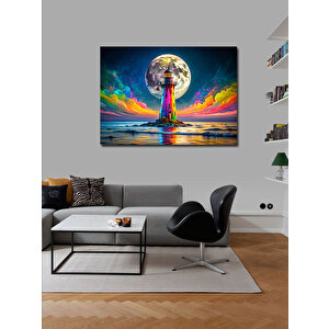 Kanvas Tablo Dolunay Ve Deniz Feneri 100x140 cm