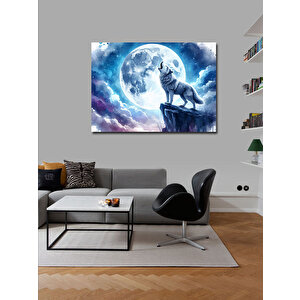 Kanvas Tablo Uluyan Kurt Ve Ay 70x100 cm