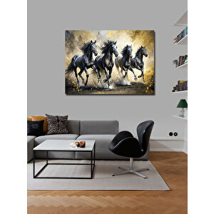 Kanvas Tablo Koşan Siyah Atlar 70x100 cm