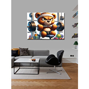 Kanvas Tablo Ağırlık Kaldıran Ayıcık Gym Temalı 70x100 cm