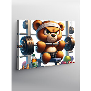 Kanvas Tablo Ağırlık Kaldıran Ayıcık Gym Temalı