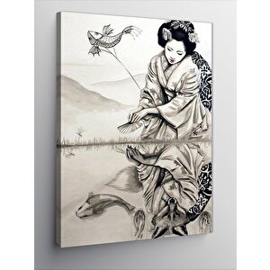 Kanvas Tablo Japon Kadın Ve Tilki 100x140 cm