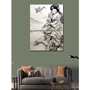 Kanvas Tablo Japon Kadın Ve Tilki 70x100 cm