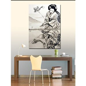 Kanvas Tablo Japon Kadın Ve Tilki 70x100 cm