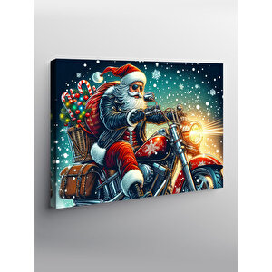 Kanvas Tablo Motorla Hediye Dağıtan Noel Baba