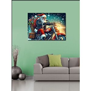 Kanvas Tablo Motorla Hediye Dağıtan Noel Baba