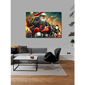 Kanvas Tablo Motorla Hediye Dağıtan Noel Baba 70x100 cm