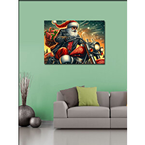 Kanvas Tablo Motorla Hediye Dağıtan Noel Baba 70x100 cm