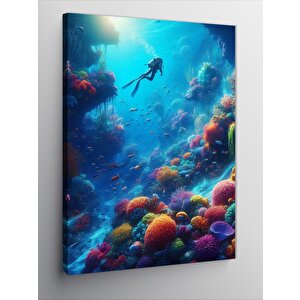 Kanvas Tablo Dalış Yapan Dalgıç 100x140 cm