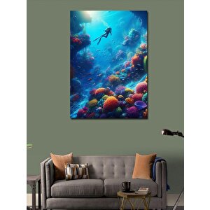 Kanvas Tablo Dalış Yapan Dalgıç 100x140 cm