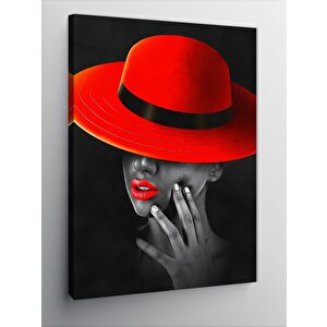 Kanvas Tablo Kırmızı Şapkalı Kadın