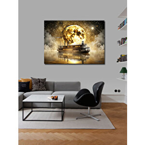 Kanvas Tablo Yandan Çarklı Gemi Ve Dolunay 100x140 cm