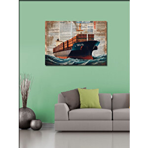 Kanvas Tablo Gazete Fon Yük Gemisi 100x140 cm