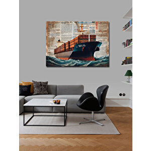 Kanvas Tablo Gazete Fon Yük Gemisi 100x140 cm