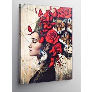 Kanvas Tablo Tilkiler Ve Kadın 100x140 cm