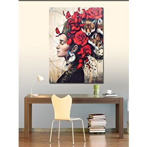 Kanvas Tablo Tilkiler Ve Kadın 100x140 cm