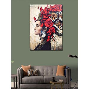 Kanvas Tablo Tilkiler Ve Kadın 70x100 cm