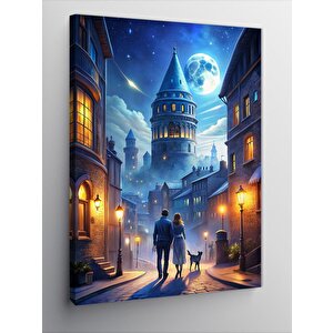 Kanvas Tablo Dolunay Ve Galata Kulesi