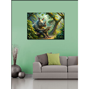 Kanvas Tablo Kitap Okuyan Gergedan 70x100 cm