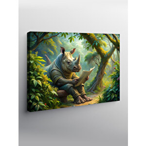 Kanvas Tablo Kitap Okuyan Gergedan 100x140 cm