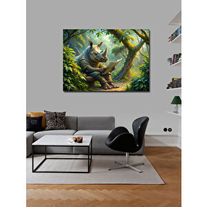 Kanvas Tablo Kitap Okuyan Gergedan 100x140 cm