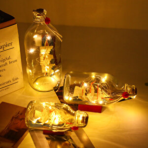 Dekoratif Şişe İçerisinde Işıklı Yelkenli Gemi Büyük Boy, 18 cm Büyük