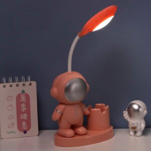 Astronot Masa Lambası Ve Kalemli̇k, Pembe, 24x15 Pembe