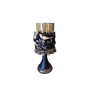 Camlı Mumluk Kuş Detaylı Polyester Siyah 27x12,5 Siyah