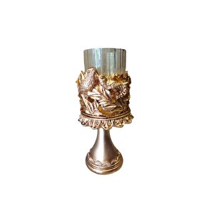 Camlı Mumluk Kuş Detaylı Polyester Altın  27x12,5 Altın