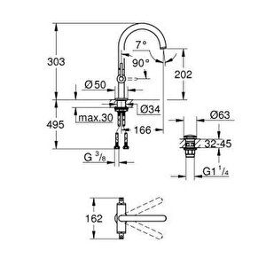 Atrio Tek Delikli Lavabo Bataryası, 1/2" L-boyut - 21145000