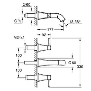 Grandera Üç Delikli Lavabo Bataryası 1/2" M-boyut - 20622000