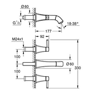Grohe Grandera Üç Delikli Lavabo Bataryası 1/2" M-boyut - 20622000