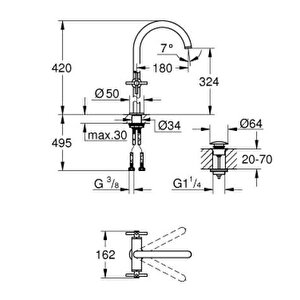Grohe Atrio Lavabo Bataryası, 1/2" Xl-boyut - 21149al0