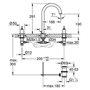 Grohe Atrio 3 Delikli Lavabo Bataryası 1/2" L-boyut - 20593al0