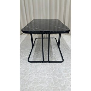 Lyon Orta Sehpa Siyah Metal - Siyah Mermer Tabla