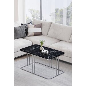 Lyon Orta Sehpa Gümüş Metal - Siyah Mermer Tabla Gümüş-Siyah Mermer