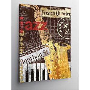 Kanvas Tablo Jazz Temalı  Saksafon Piyano 100x140 cm