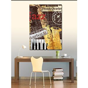 Kanvas Tablo Jazz Temalı  Saksafon Piyano 100x140 cm