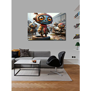 Kanvas Tablo Hurdalıktaki Robotlar