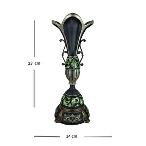 Dekoratif Klasik Yeşil Vazo Polyester Salon Ev Ve Ofis Aksesuar 33x14 Cm