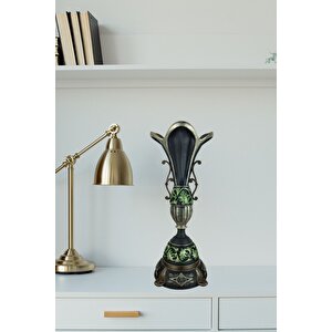 Dekoratif Klasik Yeşil Vazo Polyester Salon Ev Ve Ofis Aksesuar 33x14 Cm