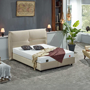 Glamo Çift Kişilik Baza Başlık Seti Bej 200x200 cm