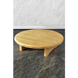 Bambu Tezgah Üstü Ayaklı Yuvarlak Kesim Panosu Servis Ve Sunum Tahtası 32 Cm Kahverengi - Thn76059 C1-1-18