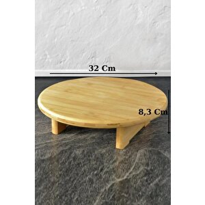 Bambu Tezgah Üstü Ayaklı Yuvarlak Kesim Panosu Servis Ve Sunum Tahtası 32 Cm Kahverengi - Thn76059 C1-1-18