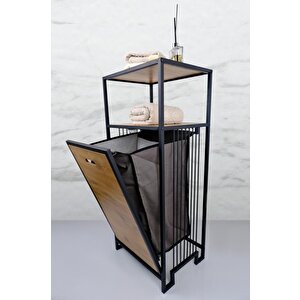 Metal Kirli Sepetli 2 Raflı Çok Amaçlı Banyo Düzenleyici Raf Organizer Siyah – Mrs-003 C1-1-369